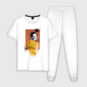 Мужская пижама хлопок с принтом Bjork в Екатеринбурге, 100% хлопок | брюки и футболка прямого кроя, без карманов, на брюках мягкая резинка на поясе и по низу штанин
 | bjork | homogenic | music | pitchfork | utopia | vulnicura | бьорк | музыка