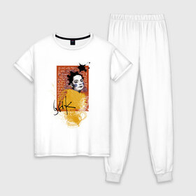 Женская пижама хлопок с принтом Bjork в Екатеринбурге, 100% хлопок | брюки и футболка прямого кроя, без карманов, на брюках мягкая резинка на поясе и по низу штанин | bjork | homogenic | music | pitchfork | utopia | vulnicura | бьорк | музыка
