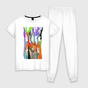 Женская пижама хлопок с принтом Bjork в Екатеринбурге, 100% хлопок | брюки и футболка прямого кроя, без карманов, на брюках мягкая резинка на поясе и по низу штанин | bjork | homogenic | music | pitchfork | utopia | vulnicura | бьорк