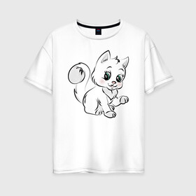 Женская футболка хлопок Oversize с принтом Котенок в Екатеринбурге, 100% хлопок | свободный крой, круглый ворот, спущенный рукав, длина до линии бедер
 | cat | kitty | животные | кот | котенок | котик | котэ | кошка | милые создания | мур | рисунок