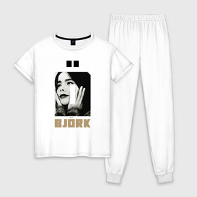 Женская пижама хлопок с принтом BJORK в Екатеринбурге, 100% хлопок | брюки и футболка прямого кроя, без карманов, на брюках мягкая резинка на поясе и по низу штанин | bjork | homogenic | music | pitchfork | utopia | vulnicura | бьорк