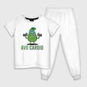 Детская пижама хлопок с принтом AVOCArDiO в Екатеринбурге, 100% хлопок |  брюки и футболка прямого кроя, без карманов, на брюках мягкая резинка на поясе и по низу штанин
 | avo cardio | avocado | cardio | авокадо | гантели | милые создания | надпись | рисунок | спорт