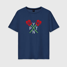 Женская футболка хлопок Oversize с принтом PAYTON MOORMEIER (НА СПИНЕ) в Екатеринбурге, 100% хлопок | свободный крой, круглый ворот, спущенный рукав, длина до линии бедер
 | flower | payton moormeier | roses | tiktok | блогер | пейтон | пейтон моормиер | розы | тикток | тиктокер | цветы | ютубер