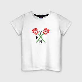 Детская футболка хлопок с принтом PAYTON MOORMEIER (НА СПИНЕ) в Екатеринбурге, 100% хлопок | круглый вырез горловины, полуприлегающий силуэт, длина до линии бедер | flower | payton moormeier | roses | tiktok | блогер | пейтон | пейтон моормиер | розы | тикток | тиктокер | цветы | ютубер