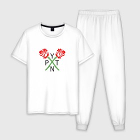 Мужская пижама хлопок с принтом PAYTON MOORMEIER (НА СПИНЕ) в Екатеринбурге, 100% хлопок | брюки и футболка прямого кроя, без карманов, на брюках мягкая резинка на поясе и по низу штанин
 | flower | payton moormeier | roses | tiktok | блогер | пейтон | пейтон моормиер | розы | тикток | тиктокер | цветы | ютубер