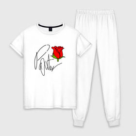 Женская пижама хлопок с принтом PAYTON MOORMEIER (НА СПИНЕ) в Екатеринбурге, 100% хлопок | брюки и футболка прямого кроя, без карманов, на брюках мягкая резинка на поясе и по низу штанин | flower | payton moormeier | roses | tiktok | блогер | пейтон | пейтон моормиер | розы | тикток | тиктокер | цветы | ютубер
