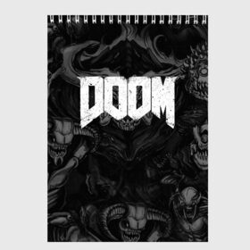 Скетчбук с принтом DOOM ETERNAL в Екатеринбурге, 100% бумага
 | 48 листов, плотность листов — 100 г/м2, плотность картонной обложки — 250 г/м2. Листы скреплены сверху удобной пружинной спиралью | demons | devil | doom | doom eternal | doom slayer | hell | slayer | ад | демоны | дум