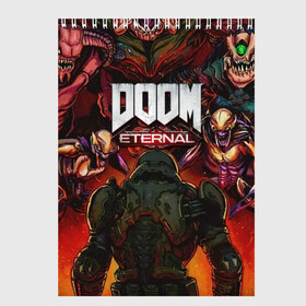 Скетчбук с принтом DOOM ETERNAL в Екатеринбурге, 100% бумага
 | 48 листов, плотность листов — 100 г/м2, плотность картонной обложки — 250 г/м2. Листы скреплены сверху удобной пружинной спиралью | demons | devil | doom | doom eternal | doom slayer | hell | slayer | ад | демоны | дум