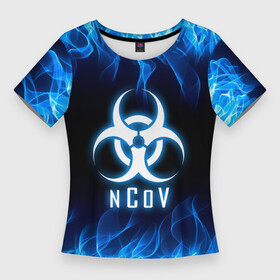 Женская футболка 3D Slim с принтом nCoV. в Екатеринбурге,  |  | Тематика изображения на принте: 2019 ncov | covid 19 | вирус | вирус 2020 | знаки биологической опасности | коронавирус | коронавирус 2020 | медицинские маски