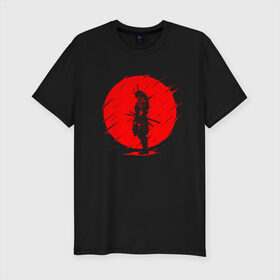 Мужская футболка хлопок Slim с принтом SAMURAI в Екатеринбурге, 92% хлопок, 8% лайкра | приталенный силуэт, круглый вырез ворота, длина до линии бедра, короткий рукав | japan | japanese | samurai | катана | меч | самураи | самурай | солнце | япония