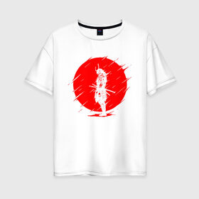 Женская футболка хлопок Oversize с принтом SAMURAI в Екатеринбурге, 100% хлопок | свободный крой, круглый ворот, спущенный рукав, длина до линии бедер
 | japan | japanese | samurai | катана | меч | самураи | самурай | солнце | япония