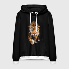 Мужская толстовка 3D с принтом Ягуар в Екатеринбурге, 100% полиэстер | двухслойный капюшон со шнурком для регулировки, мягкие манжеты на рукавах и по низу толстовки, спереди карман-кенгуру с мягким внутренним слоем. | animal | art | black | cat | hunter | jaguar | leopard | арт | гепард | голова | животное | животные | зверь | клыки | кот | кошка | леопард | охотник | темнота | хищник | ягуар