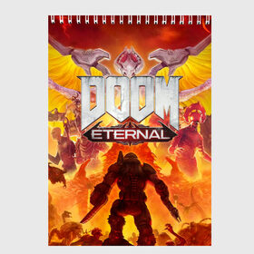 Скетчбук с принтом DOOM Eternal в Екатеринбурге, 100% бумага
 | 48 листов, плотность листов — 100 г/м2, плотность картонной обложки — 250 г/м2. Листы скреплены сверху удобной пружинной спиралью | doom eternal | esport | game | дорога в ад | дум | дум энтернал | игра | кибердемон | киберспорт | тир