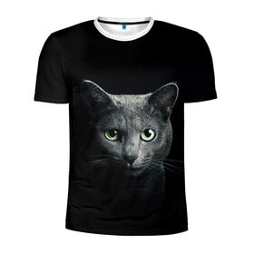 Мужская футболка 3D спортивная с принтом Кот в Екатеринбурге, 100% полиэстер с улучшенными характеристиками | приталенный силуэт, круглая горловина, широкие плечи, сужается к линии бедра | Тематика изображения на принте: animal | animals | beast | black | cat | kitten | британец | британка | животное | животные | зверек | зверь | кот | котейка | котенок | котики | котэ | кошка | кошки | черная