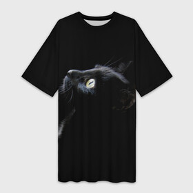 Платье-футболка 3D с принтом Кот в Екатеринбурге,  |  | Тематика изображения на принте: animal | animals | beast | black | cat | kitten | британец | британка | животное | животные | зверек | зверь | кот | котейка | котенок | котики | котэ | кошка | кошки | черная