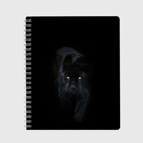 Тетрадь с принтом Пантера в Екатеринбурге, 100% бумага | 48 листов, плотность листов — 60 г/м2, плотность картонной обложки — 250 г/м2. Листы скреплены сбоку удобной пружинной спиралью. Уголки страниц и обложки скругленные. Цвет линий — светло-серый
 | animal | animals | beast | black | cat | kitten | phanter | животное | животные | зверек | зверь | кот | котики | кошка | кошки | пантера | черная