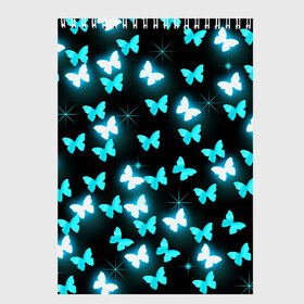 Скетчбук с принтом Бабочки в Екатеринбурге, 100% бумага
 | 48 листов, плотность листов — 100 г/м2, плотность картонной обложки — 250 г/м2. Листы скреплены сверху удобной пружинной спиралью | бабочка | бабочки | модная | неон | с бабочками | стильная