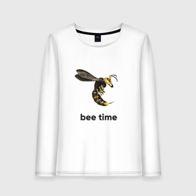 Женский лонгслив хлопок с принтом Bee time в Екатеринбурге, 100% хлопок |  | bee | bee time | sting | tranimals | wings | жало | оса | пчела | шершень