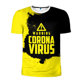 Мужская футболка 3D спортивная с принтом Warning Coronavirus в Екатеринбурге, 100% полиэстер с улучшенными характеристиками | приталенный силуэт, круглая горловина, широкие плечи, сужается к линии бедра | 2019   ncov | coronavirus | covid | covid 19 | ncov | virus | арт | биологическая опасность | болезнь | вирус | знак | карантин | корона | коронавирус | короновирус | мем | мой руки | оставайся дома | пандемия | помой руки