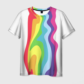 Мужская футболка 3D с принтом Радуга (Oko) в Екатеринбурге, 100% полиэфир | прямой крой, круглый вырез горловины, длина до линии бедер | 1 | oko | апреля | биба | боба | весело | друг | единорог | единорожка | лайки | око | подруга | прикол | радуга | радужный | разноцветная | река | смайл | смешно | тошнит | треш | улыбка | фон | цвета | цветная