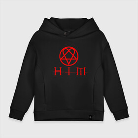 Детское худи Oversize хлопок с принтом  HIM LOGO RED в Екатеринбурге, френч-терри — 70% хлопок, 30% полиэстер. Мягкий теплый начес внутри —100% хлопок | боковые карманы, эластичные манжеты и нижняя кромка, капюшон на магнитной кнопке | him | music | rock | ville hermanni valo | вало | вилли | готик метал | готик рок | лав метал | рок | хим