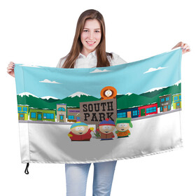 Флаг 3D с принтом ЮЖНЫЙ ПАРК | SOUTH PARK (Z) в Екатеринбурге, 100% полиэстер | плотность ткани — 95 г/м2, размер — 67 х 109 см. Принт наносится с одной стороны | kenny | south park | кенни | мультфильмы | южный парк