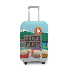 Чехол для чемодана 3D с принтом ЮЖНЫЙ ПАРК | SOUTH PARK (Z) в Екатеринбурге, 86% полиэфир, 14% спандекс | двустороннее нанесение принта, прорези для ручек и колес | kenny | south park | кенни | мультфильмы | южный парк