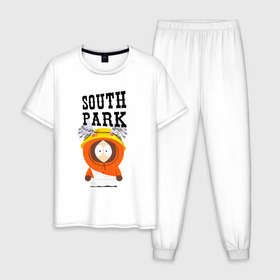 Мужская пижама хлопок с принтом South Park Кенни в Екатеринбурге, 100% хлопок | брюки и футболка прямого кроя, без карманов, на брюках мягкая резинка на поясе и по низу штанин
 | south park | баттерс | кайл | кени | кеннет | кенни | мультик | саус парк | стэнли | эрик | южный парк