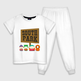Детская пижама хлопок с принтом South Park. в Екатеринбурге, 100% хлопок |  брюки и футболка прямого кроя, без карманов, на брюках мягкая резинка на поясе и по низу штанин
 | Тематика изображения на принте: south park | американская культура | американский мультсериал | колорадо | пародия | саус парк | саут парк | черный юмор | четыре мальчика | шоу | южный парк