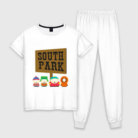 Женская пижама хлопок с принтом South Park в Екатеринбурге, 100% хлопок | брюки и футболка прямого кроя, без карманов, на брюках мягкая резинка на поясе и по низу штанин | south park | американская культура | американский мультсериал | колорадо | пародия | саус парк | саут парк | черный юмор | четыре мальчика | шоу | южный парк