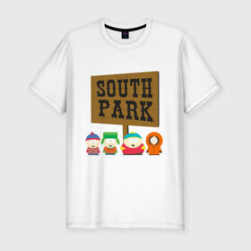 Мужская футболка хлопок Slim с принтом South Park в Екатеринбурге, 92% хлопок, 8% лайкра | приталенный силуэт, круглый вырез ворота, длина до линии бедра, короткий рукав | south park | американская культура | американский мультсериал | колорадо | пародия | саус парк | саут парк | черный юмор | четыре мальчика | шоу | южный парк