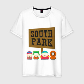 Мужская футболка хлопок с принтом South Park. в Екатеринбурге, 100% хлопок | прямой крой, круглый вырез горловины, длина до линии бедер, слегка спущенное плечо. | south park | американская культура | американский мультсериал | колорадо | пародия | саус парк | саут парк | черный юмор | четыре мальчика | шоу | южный парк