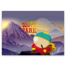 Поздравительная открытка с принтом South Park Картмен в Екатеринбурге, 100% бумага | плотность бумаги 280 г/м2, матовая, на обратной стороне линовка и место для марки
 | Тематика изображения на принте: south park | баттерс | кайл | картмен | кени | кеннет | кенни | мультик | саус парк | стэнли | эрик | южный парк