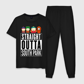 Мужская пижама хлопок с принтом SOUTH PARK в Екатеринбурге, 100% хлопок | брюки и футболка прямого кроя, без карманов, на брюках мягкая резинка на поясе и по низу штанин
 | Тематика изображения на принте: animation | cartman | colorado | eric | gangsta | hip hop | kenny | n.w.a | san | south park | usa | жесть | кайл | картман | кенни | мультфильмы | шикарно | эрик | южный парк