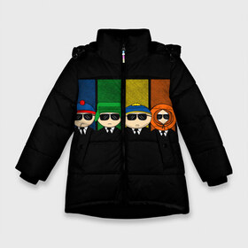 Зимняя куртка для девочек 3D с принтом South Park в Екатеринбурге, ткань верха — 100% полиэстер; подклад — 100% полиэстер, утеплитель — 100% полиэстер. | длина ниже бедра, удлиненная спинка, воротник стойка и отстегивающийся капюшон. Есть боковые карманы с листочкой на кнопках, утяжки по низу изделия и внутренний карман на молнии. 

Предусмотрены светоотражающий принт на спинке, радужный светоотражающий элемент на пуллере молнии и на резинке для утяжки. | cartman | kenny | park | south | southpark | картман | кенни | мульт | мультик | парк | персонаж | персонажи | сериал | южный