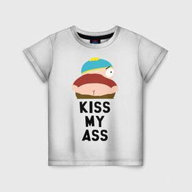 Детская футболка 3D с принтом Kiss My Ass в Екатеринбурге, 100% гипоаллергенный полиэфир | прямой крой, круглый вырез горловины, длина до линии бедер, чуть спущенное плечо, ткань немного тянется | cartman | kenny | park | south | southpark | картман | кенни | мульт | мультик | парк | персонаж | персонажи | сериал | южный