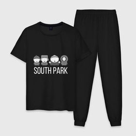 Мужская пижама хлопок с принтом South Park в Екатеринбурге, 100% хлопок | брюки и футболка прямого кроя, без карманов, на брюках мягкая резинка на поясе и по низу штанин
 | Тематика изображения на принте: cartman | kartman | kenny | park | south | брофловски | кайл | картинка | картман | кенни | маккормик | марш | парк | саус | сауспарк | стэн | стэнли | эрик | южный