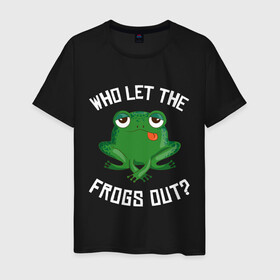 Мужская футболка хлопок с принтом Who let the frogs out?  в Екатеринбурге, 100% хлопок | прямой крой, круглый вырез горловины, длина до линии бедер, слегка спущенное плечо. | жаба | лягушка