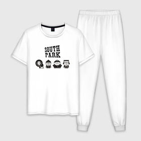 Мужская пижама хлопок с принтом South park в Екатеринбурге, 100% хлопок | брюки и футболка прямого кроя, без карманов, на брюках мягкая резинка на поясе и по низу штанин
 | кайл брофловски | кенни маккормик | стэн марш | эрик картман