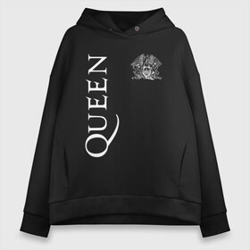 Женское худи Oversize хлопок с принтом QUEEN в Екатеринбурге, френч-терри — 70% хлопок, 30% полиэстер. Мягкий теплый начес внутри —100% хлопок | боковые карманы, эластичные манжеты и нижняя кромка, капюшон на магнитной кнопке | queen | квин | мистер робот | музыка | рами малек | рок | фредди меркьюри