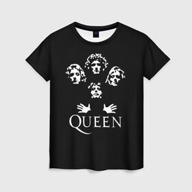 Женская футболка 3D с принтом QUEEN (НА СПИНЕ) в Екатеринбурге, 100% полиэфир ( синтетическое хлопкоподобное полотно) | прямой крой, круглый вырез горловины, длина до линии бедер | Тематика изображения на принте: queen | rock | we will rock you | брайан мэи | группа queen | группа квин | джон дикон | квин | королева | король | роджер тейлор | рок | фредди меркьюри