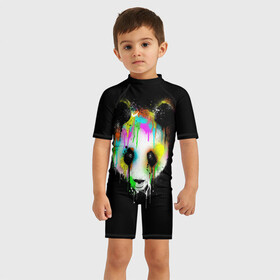 Детский купальный костюм 3D с принтом ПАНДА В КРАСКЕ | PANDA IN PAINT в Екатеринбурге, Полиэстер 85%, Спандекс 15% | застежка на молнии на спине | panda | животные | краска | медведь | милая | няшная | панда | прикольная | смешно | юмор