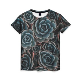 Женская футболка 3D с принтом Цветы Розы в Екатеринбурге, 100% полиэфир ( синтетическое хлопкоподобное полотно) | прямой крой, круглый вырез горловины, длина до линии бедер | bloom | blossom | flos | flowers | steel roses | красота | лепестки | растения | цветки | цветы