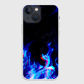 Чехол для iPhone 13 mini с принтом СИНИЙ ОГОНЬ ГЛИТЧ | BLUE FIRE GLITCH в Екатеринбурге,  |  | abstraction | fire | flame | geometry | hexagon | neon | paints | stripes | texture | triangle | абстракция | брызги | геометрия | краски | неон | неоновый | огонь | соты | текстура