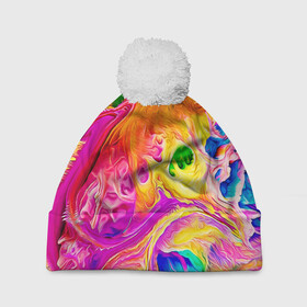 Шапка 3D c помпоном с принтом TIE DYE в Екатеринбурге, 100% полиэстер | универсальный размер, печать по всей поверхности изделия | Тематика изображения на принте: abstraction | geometry | hexagon | neon | paints | stripes | texture | tie dye | triangle | абстракция | брызги | геометрия | краски | неон | неоновый | соты | тай дай | текстура