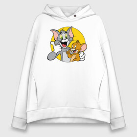 Женское худи Oversize хлопок с принтом Tom&Jerry в Екатеринбурге, френч-терри — 70% хлопок, 30% полиэстер. Мягкий теплый начес внутри —100% хлопок | боковые карманы, эластичные манжеты и нижняя кромка, капюшон на магнитной кнопке | tom  jerry | tom and jerry | tomjerry | vdgerir | мамочка два тапочка | том и джери | том и джерри