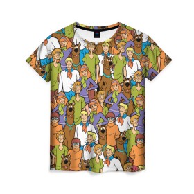 Женская футболка 3D с принтом Scooby-Doo Team в Екатеринбурге, 100% полиэфир ( синтетическое хлопкоподобное полотно) | прямой крой, круглый вырез горловины, длина до линии бедер | fred jones | scooby doo | vdosadir | velma dinkle | велма динкли | дафна блейк | скуберт фон дуенхеймер | скуби ду | уильям ханна | фред джонс | шегги