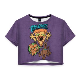 Женская футболка Crop-top 3D с принтом Pizza Ghost ! в Екатеринбурге, 100% полиэстер | круглая горловина, длина футболки до линии талии, рукава с отворотами | ruh roh | scooby doo | vdosadir | пицца | скуберт фон дуенхеймер | скуби ду | уильям ханна