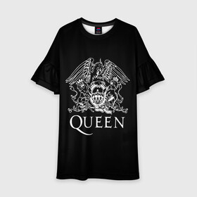Детское платье 3D с принтом QUEEN | КВИН (Z) в Екатеринбурге, 100% полиэстер | прямой силуэт, чуть расширенный к низу. Круглая горловина, на рукавах — воланы | queen | rock | we will rock you | брайан мэи | группа queen | группа квин | джон дикон | квин | королева | король | роджер тейлор | рок | фредди меркьюри