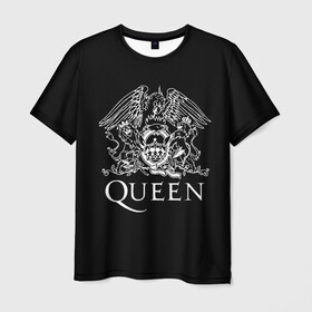 Мужская футболка 3D с принтом QUEEN в Екатеринбурге, 100% полиэфир | прямой крой, круглый вырез горловины, длина до линии бедер | queen | rock | we will rock you | брайан мэи | группа queen | группа квин | джон дикон | квин | королева | король | роджер тейлор | рок | фредди меркьюри